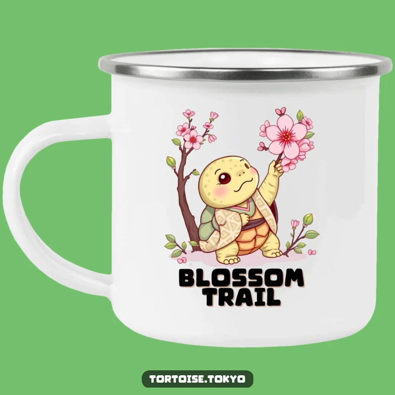 Funny Kawaii Tortoise Blossom Camping Mug: Adventure with Springtime Humor