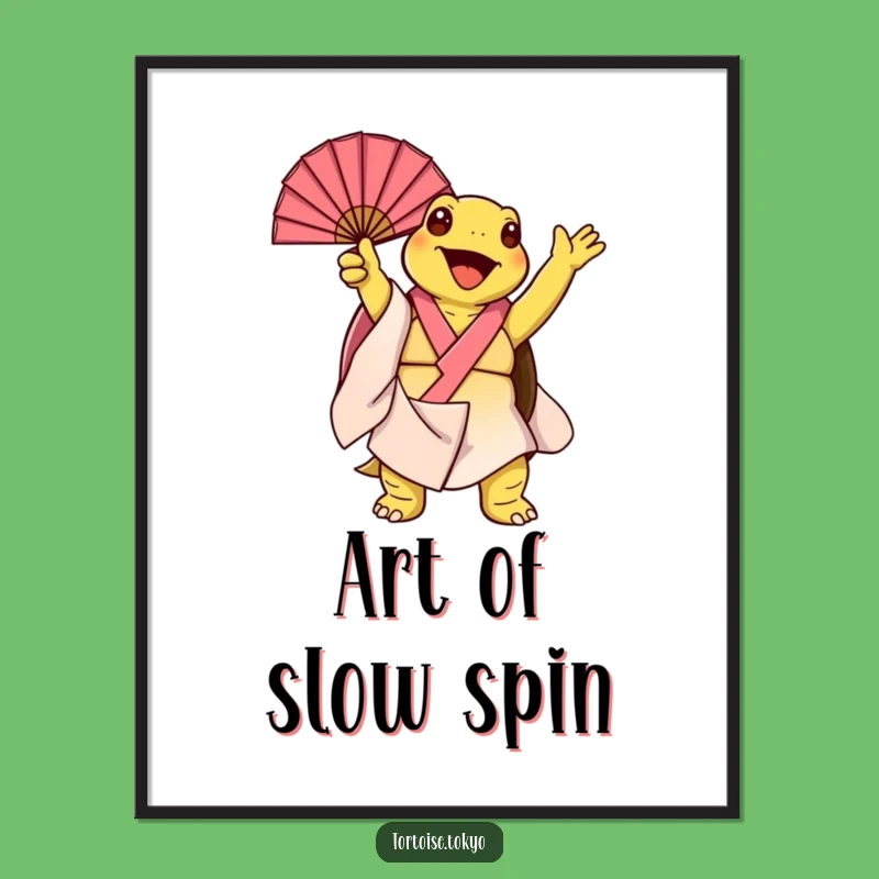 Funny Kawaii Tortoise Kimono Fan Digital Print: Instant Joyful Humorous Decor