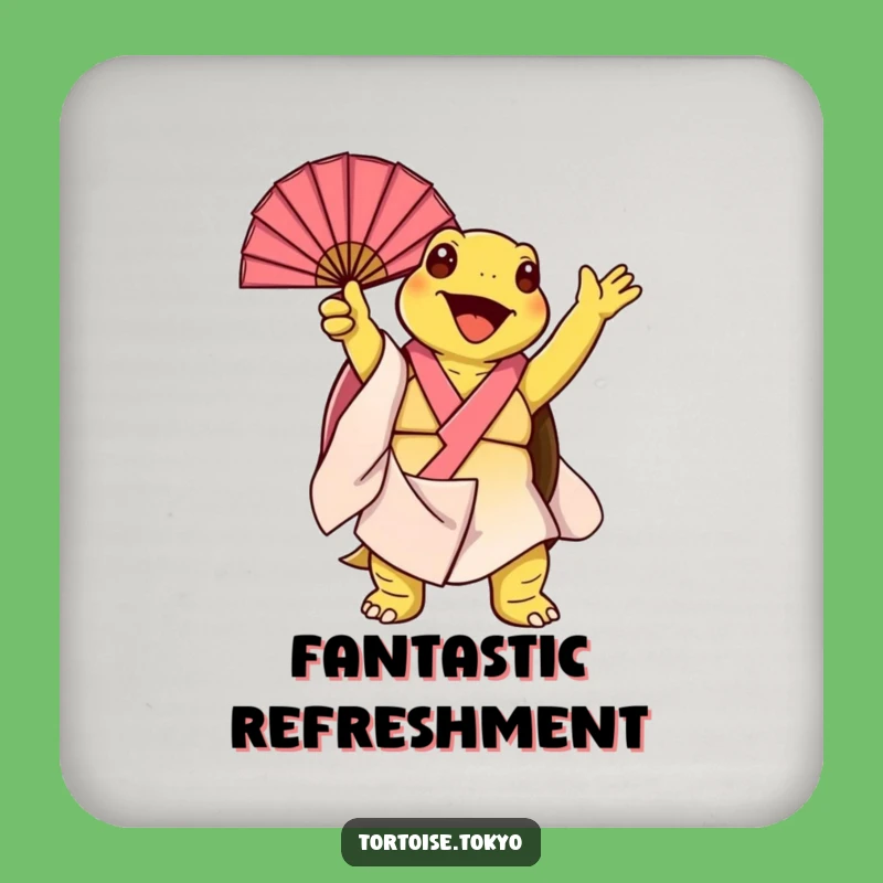 Funny Kawaii Tortoise Kimono Fan Coaster Set: Protect Surfaces with Humorous Style