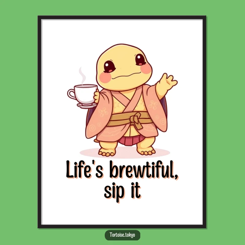 Funny Free Printable Wall Art: Tortoise Tea Set Balance - Downloadable Quirky Decor